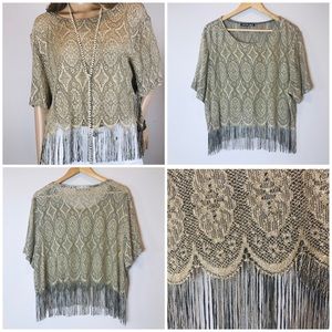 2/$30 Vintage Crochet Mesh Metallic Fringe Top